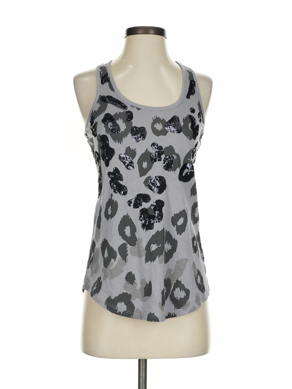 Express Y2K Gray Sequin Leopard Print Tank Top